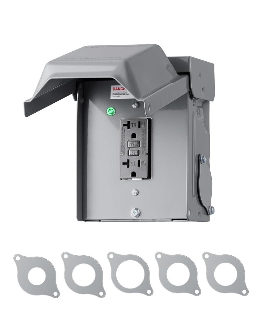 DEWENWILS Outdoor Electrical Outlet Box, 20 AMP WRTR GFCI Receptacles with Rainproof 3R Enclosure, Waterproof GFCI Outlet Box with Cover for Garden, Outdoor Lights, ETL Listed