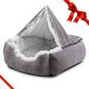 MIXJOY Dog Beds for Medium Large Small Dogs, Rectangle Cave Hooded Blanket Puppy Bed, Luxury Orthopedic Cat Beds for Indoor Cats, Warmth and Machine Washable (25 inches, Grey)