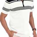 KUYIGO Men's Knit Polo Shirts Short Sleeve Striped Golf Polo Shirts Lightweight Casual Collared T Shirt (XXL)