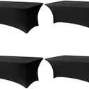 Lemict 4 Pack 8FT Rectangular Spandex Tablecloth,Wrinkle Resistant Fitted Cover for 96x30 inch Banquet Table Cloth, Washable Stretch Fabric for Party, Events, Wedding, Vendor - Black