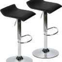 Set of 2 Barstool, Adjustable Swivel Bar Stools with PU Leather and Chrome Base, Gaslift Pub Counter Chairs, Black, 15 inches x 15 inches x 33 inches