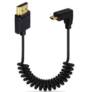 3.9 Feet Micro HDMI to HDMI 4K@60Hz Coiled Cable, Downward Angle Micro HDMI 2.0 Male to HDMI 2.0 Male High Definition Adapter Converter Spiral Spring Cord, 18Gbps High Speed