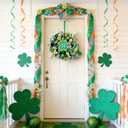 idyllic Irish Festival Aloe Green 22 Inch St Patricks Day Wreath, Four Leaf Clover Wood Sign with Green White Bow, Shamrock Decorations for Front Door Window Indoor Outdoor Holiday Decor
