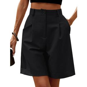 HOTOUCH Bermuda Shorts for Women Summer Dressy Casual Elastic High Waisted Wide Leg Knee Length Shorts with Pockets