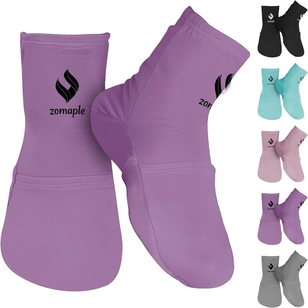 Zomaple Cold Therapy Socks for Feet with 2 Reusable Gel Ice Packs, Cooling Socks for Hot Feet & Swelling Relief, Adjustable Compression Ice Pack Wrap for Plantar Fasciitis, Neuropathy & Foot Pain (Medium, Purple)