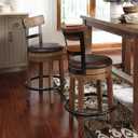Signature Design by Ashley Pinnadel Bar Stool, Swivel Counter Height Stool Chair With Faux Leather Seat, Wood and Metal Frame for Kitchen Island With Seating, Light Brown