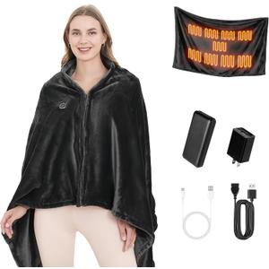 Heated Blanket, Heated Shawl with 20000mAh Power Bank, Cordless Portable Electric Blanket, Machine Washable Electric Blanket 59"x35.5", 3 Fast-Heating Levels, Gift for Women Men