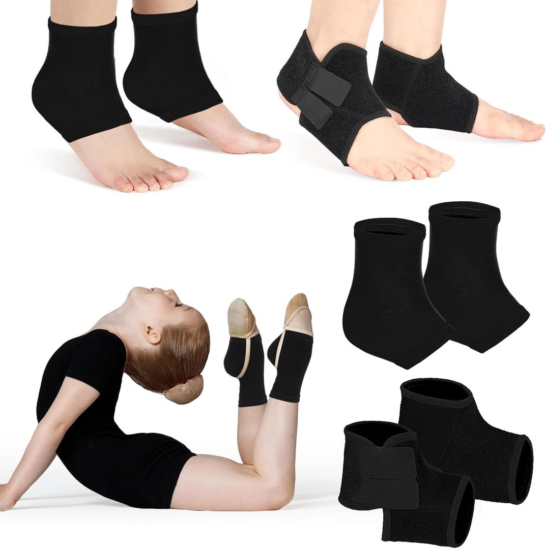 Tarpop 2 Pairs Kids Ankle Brace Set Foot Support Stabilizer Wraps Protector Guard Knitted Ankle Sleeve Sock Support Compression Socks for Injury Prevention(Black,Large)