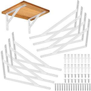 8 Pcs Heavy Duty Shelf Brackets, Floating Metal Shelf Brackets, L Shaped Shelves Support Angle Brackets for Heavy Duty Floating Shelves (9.84 x6.29 inch White)