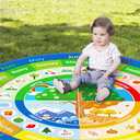 Smikoo Baby Crawling Play Mat for Floor, Cotton Educational Tummy Time Area Rug for Learning Month Weather Season, Round Non-Slip Super Soft Playmat for Playing Gym Activity for Infants Toddlers