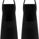 Syntus 2 Pack Adjustable Bib Apron Waterdrop Resistant with 2 Pockets Cooking Kitchen Aprons for Women Men Chef, Black