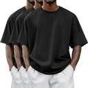 Riyiper 3 Pack Men's Big and Tall Shirts Half Sleeve Cotton Tee Crew Neck Elbow Length Top Casual Loose Fit T Shirts(Black,Large)