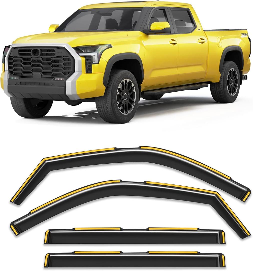 in-Channel Window Rain Guard for Toyota Tundra 2022-2026 CrewMax Rain Guards Side Truck Window Visors Low Profile Vent Visor Window Deflectors Vent Shades Car Accessories