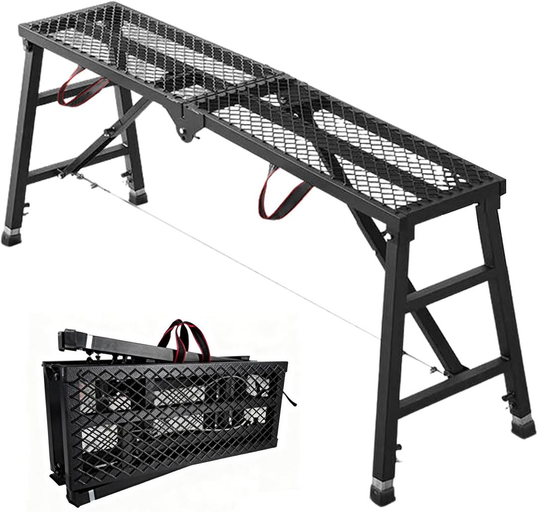 Scaffolding Work Platform, 29.9" to 47.2" Height Adjustable Work Platform, Foldable Scaffold for Building Construction, Interior Painting, Home Improvement450LBS Capacity, Black,5 Heights Options)