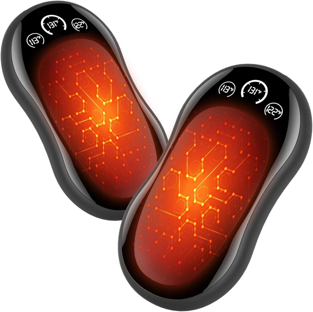 Hand Warmers Rechargeable 2 Pack, 6000mAh UL Certified Safe Electric Hand Warmers with 3-Temp Display, Ultra-Slim Portable Pocket Heater, Outdoor/Hunting Essentials, Gifts for Christmas Men & Women