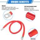 1 Pair Copper Battery Inverter Cables, 2 AWG Gauge 2ft Battery Cable Universal for Car Vehicle RV Solar Application Durable Pure Copper Black Red with 3/8" 5/16" Ring