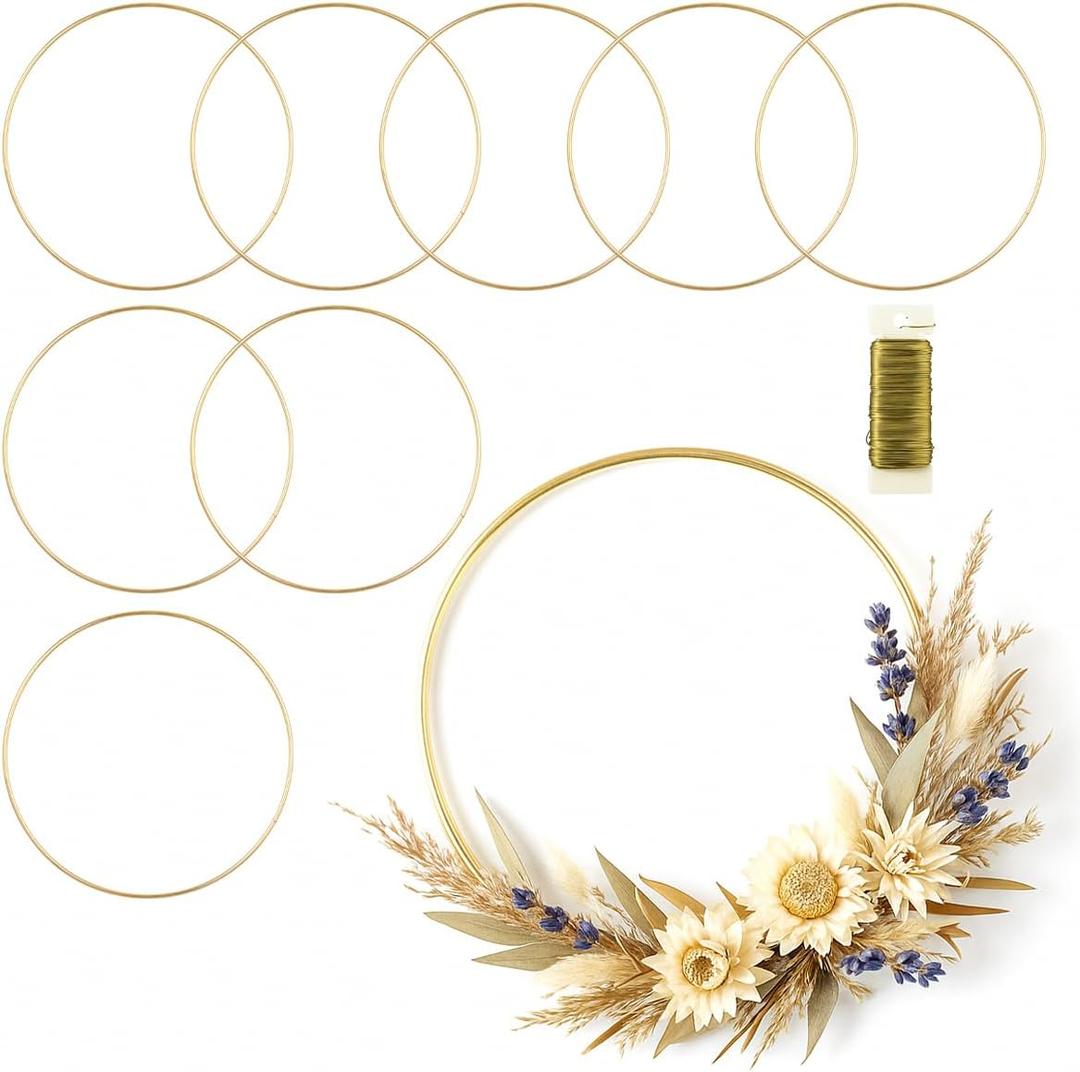 8 Pack Metal Rings for Crafts 10 Inches Macrame Rings Dream Catcher Supplies Floral Hoop Centerpieces Circle Centerpieces for Wedding Table Metal Circle Hoops for Crafts DIY Wreath Candle Rings, Gold