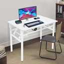 Eapmic 31.5 Inch Metal Folding Computer Desk, Space-Saving Study Writing Workstation, Small Foldable Desk with Storage Shelf for Home Office Craft, Writing, Study and Work (White)