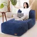 Big Bean Bag Chair for Adults, 66.9"x31.5" Lounger Large Bean Bag Sofa, Memory Foam Filled Beanbag Chair for Living Room, Bedroom, Balcony - Ergonomic Support & Premium Comfort (Blue)