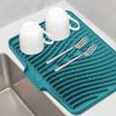 Dish Drying Mat for Kitchen Counter, with Built-in Drain Lip, Food-Grade Silicone, Easy Clean Pad for Countertop Protection, Multi-Functional Use (18x11.8, Green)