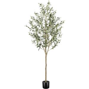 FEELEAD 6FT Faux Olive Tree Olive Trees Artificial Indoor with Realistic Leaves & Natural Woo Trunk, Fake Olive Tree with Pot, Artificial Olive Tree Indoor for Home Living Room Office Decor