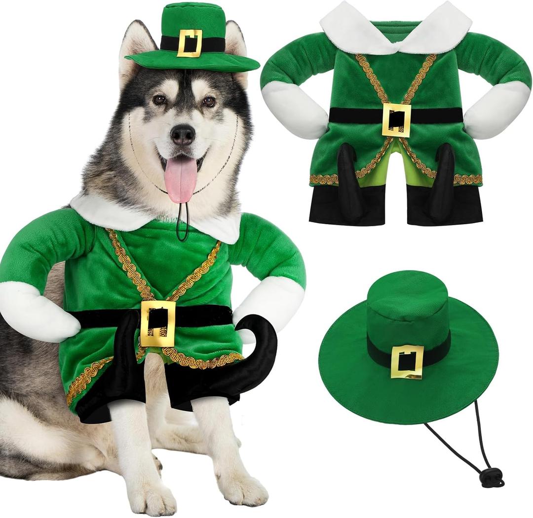St. Patrick's Day Dog Costume Walking Leprechaun Dog Outfit with Arms Irish Day Holiday Pet Clothes Cosplay Accessories for Cat Doggy Pet(L)
