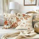 Fall Pillow Covers 18x18 Set of 4, Pumpkin Sunflower Decorative Holiday Autumn Harvest Throw Pillow Case for Soft Living Room Bedroom Decor (Style 01)