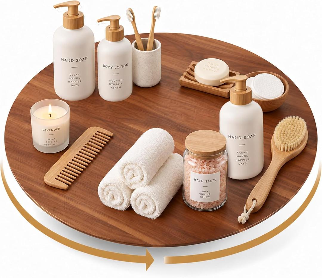 21-Inch Acacia Wood Lazy Susan Turntable Organizer for Countertop