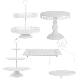 ZUMELER 5Pcs White Cake Stands Set Metal Cupcake Holder Cookies Dessert Display Plate Serving Tower Tray Platter with Handl for Baby Shower Wedding Birthday Party Celebration