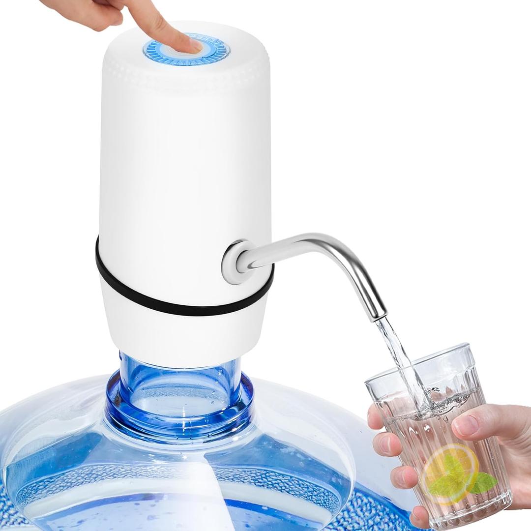 5-Gallon Electric Portable Water Dispenser, USB Rechargeable Cordless Pump for 25 Gallon Bottles, Suitable for Home, Office, Camping, RV Travel and Picnics  Includes 2 Silicone Tubes and (White)