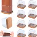 Ezprotekt 8 Pcs Rectangle Clear Silicone Chair Leg Floor Protectors, Rectangle Felt Furniture Pads Caps, Chair Leg Covers Cups for Chair Table Desk Sofa (Fit L :1.3-1.7", W: 0.9-1.2")