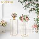 NUPTIO 2 Pcs Metal Flower Floor Vase Column Geometric Centerpieces Flower Stand for Tables, 31 inch Tall Gold Flower Holder for Home Party Wedding Decorations, Rectangular Display Rack