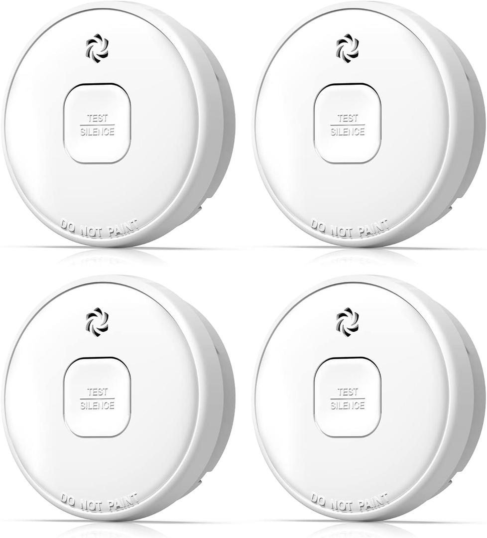 Smoke Detector, 10-Year Smoke Alarm with Photoelectric Sensor and Built-in 3V Lithum Battery, Fire Alarm with Test Button and Low Battery Warning, Fire Safety for Home, 3 Pack
