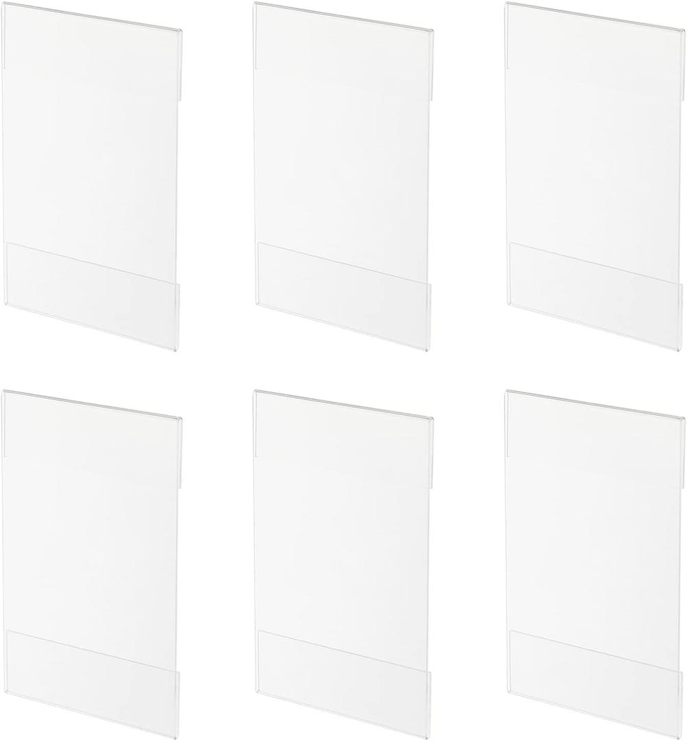 MECCANIXITY Wall Mount Acrylic Sign Holder, 5.1 x 3.5 Inch Clear Plastic Wall Sign Holders Vertical Acrylic Frames for Offices, Stores, Restaurants, Pack of 6