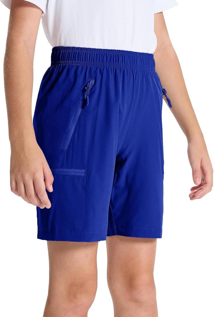 DEVOROPA Youth Boys Hiking Cargo Shorts Lightweight Quick Dry Athletic Running Workout Shorts Water Resistant Zip Pockets (L)