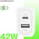 Belkin Dual Port Charger Block 42W, USB-C + USB-A Charger - Super Fast Charging - Samsung Galaxy S25, Apple iPhone 17, Air, Pro, Pro Max, iPad, MacBook, Google Pixel, Nintendo Switch 2 & More - White