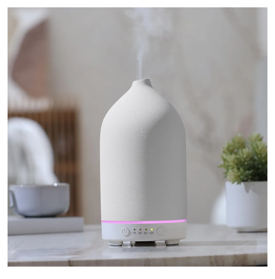 200ML Ceramic Essential Oil Diffuser - Ultrasonic Aromatherapy & Humidifier with 7-Color LED Lights, Auto Shut-Off, White, 1H/3H/6H Timer | Scent for Home,Office,Yoga