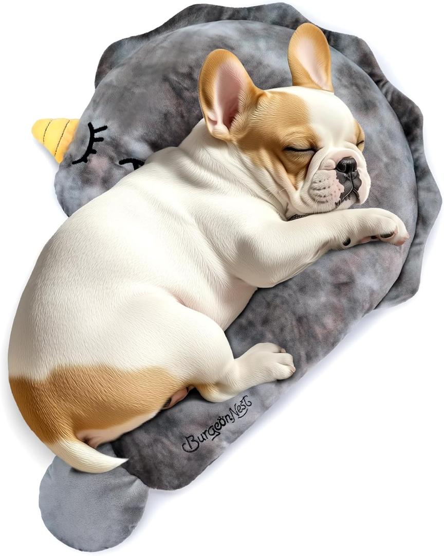 BurgeonNest Small Dog Calming Pillow for Dogs and Cats, Fluffy Soft Colorful Sleep Bolster Cozy Pet Bed Pillow, Great Present for Senior Pup Puppy Kitten, Washable, L (Grey)
