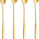 7-Inch 4 Pcs Flower Spoon Coffee Teaspoon Set, Drink Stirring Spoon for Dessert, Coffee, Ice Cream, Tea (Gold)