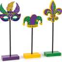 3 Pieces Mardi Gras Tiered Tray Decor Wood Set, Glitter Mardi Gras Table Decor,Rustic Mardi Gras Table Decorations for Party Home Room (Mardi Gras)