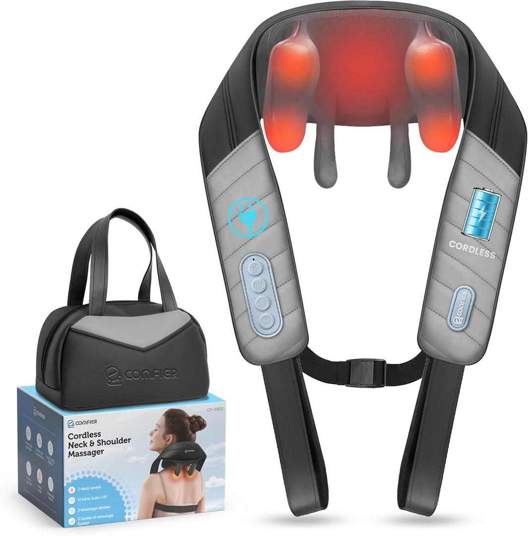 COMFIER Mothers Day Gifts for Mom Dad, 4D Neck and Shoulder Massager with Heat, Cordless Shiatsu Back and Neck Massager for Pain Relief, Hands-Free Massage Pillow with Carry Bag