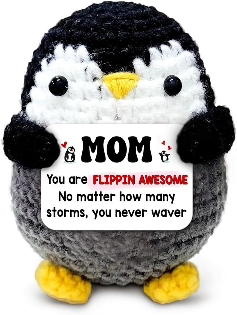 Gifts for Mom from Daughter Son - Handmade Crochet Mini Penguin with You are Flippin Awesome Card, Mothers Day 2026 Gift, Cute Birthday Gift for Moms, Mama, Mother