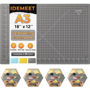 Full 18''x12'' Grid Size Self Healing Cutting Mat, A3 Rotary Cutting Sewing Mat, 5-Ply Double Sided Cutting Board for Craft Sewing Quilting Hobby Fabric Precision Scrapbooking Project, Anthracite Gray