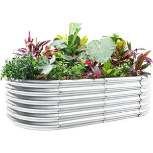 Land Guard 4x2x1.5ft Galvanized Raised Garden Bed Kit, Galvanized Planter Garden Boxes Outdoor, Oval Large Metal Raised Garden Bed for Vegetables (Classic Silver