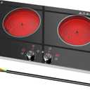 2 Burner Electric Cooktop 24 Inch, 4000W Electric Stove Top with Built-in Design, 220-240V Knob Control Radiant Ceramic Cooktop with Safety Lock, 9 Level Power, Timer - Hard Wire