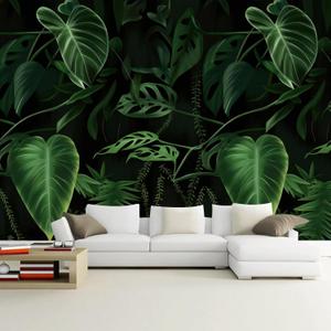 WFBHUA-Green Banana Leaf Wallpaper Mural Tropical Jungle Botanical Leaves Wallpaper for Living Room Bedroom (Not Peel and Stick) 106" x 70"