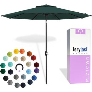 Midtown Umbrellas - 10-Year-No-Fade 8 Ft Patio Umbrella with Terylast Fabric, Auto-Tilt Aluminum Frame and 8 Reinforced Ribs for Deck, Pool, Garden & Beach - Forest Green Canopy, Black Pole