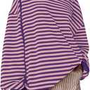Darong Women Oversized Striped Color Block Long Sleeve Crew Neck Sweatshirt Casual Cotton Pullover Sweatshirts Fall Cloth (Small, Deep Purple/Pink), M