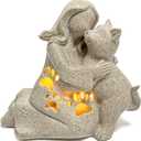 INLOMEM Cat Memorial Gift, Granite Sculpture, Hand-Sculpted Resin Pet Loss Sympathy Gift with LED Candle Holder, Home Decor for Pet Owners, Granite