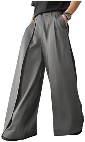 OYOANGLE Men's Baggy Wide Leg Pants Zipper Fly Pleated Trousers Business Casual Dress Pants with Pocket, Small, Grey